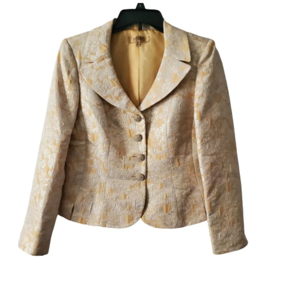 KASPER Women's Petite Rhinestone Buttons Metallic Floral Coat Jacket Size 8P - Picture 4 of 12